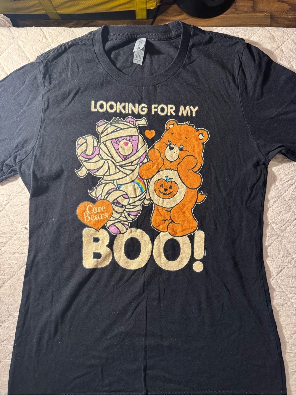 Care Bears Black Halloween Tee with Orange Bear & Cream 'Boo' Graphics